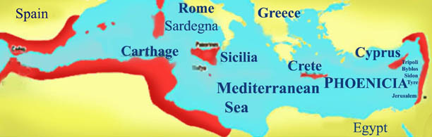 Phoenician colonies around the Mediterranean Sea (first Millennium B.C.) 