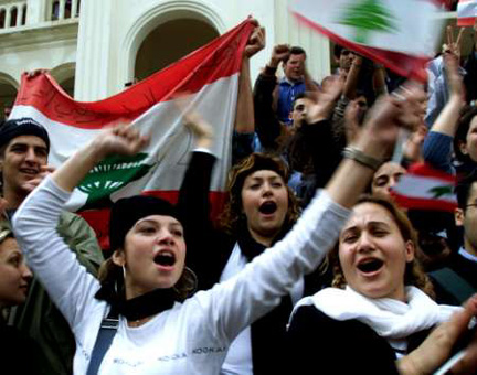 Lebanese college students and professionals lead most of the peaceful resistance demonstration against Syrian occupation of Lebanon 
