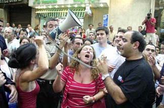 Protesters against shutting down Lebanese Murr TV (MTV) 2002