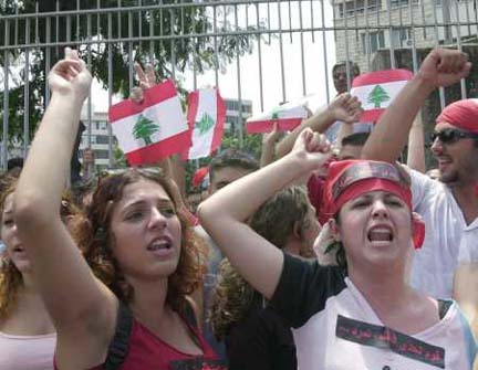 Lebanese youth demonstrating to free Lebanon from Syrian occupation
