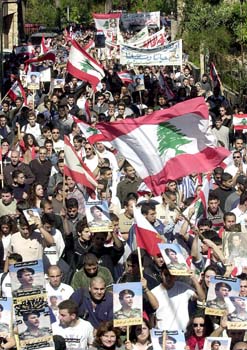 Lebanese college students and professionals lead most of the peaceful resistance demonstration against Syrian occupation of Lebanon