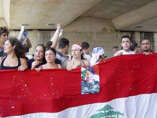 Lebanese students demonstrating to free Lebanon from Syrian control 